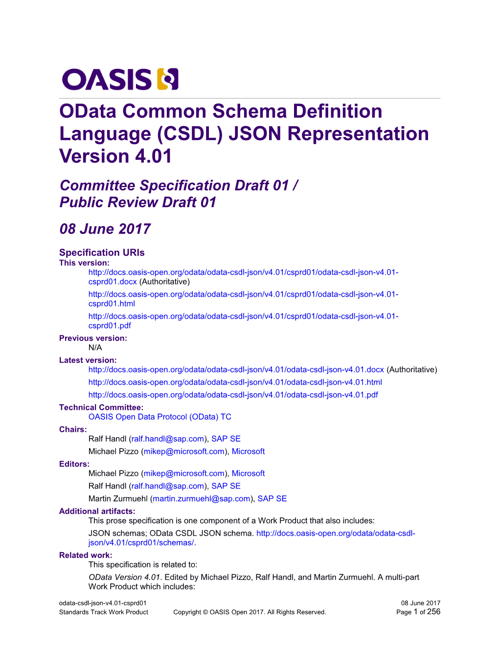 Odata Common Schema Definition Language (CSDL) JSON Representation Version 4.01