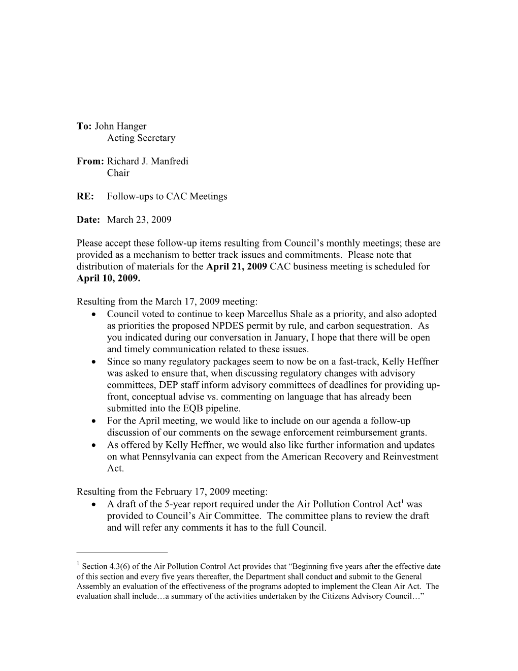 Acting Secretary Hanger-1-March 23, 2009