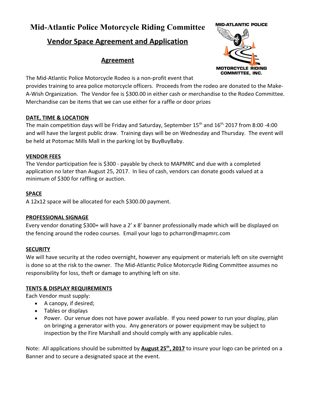 Vendor Space Agreement and Application