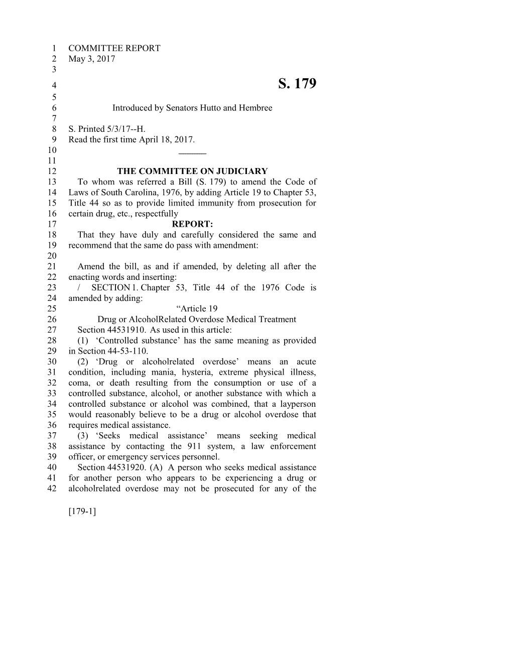 2017-2018 Bill 179 Text of Previous Version (May 3, 2017) - South Carolina Legislature Online