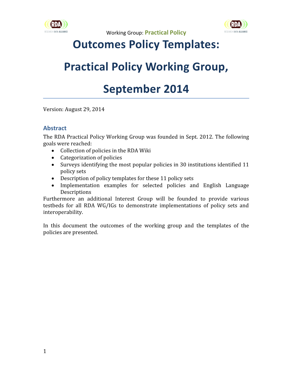 Practical Policy Working Group