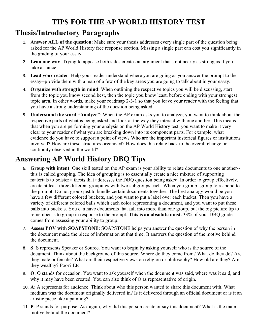 Tips for the Ap World History Test