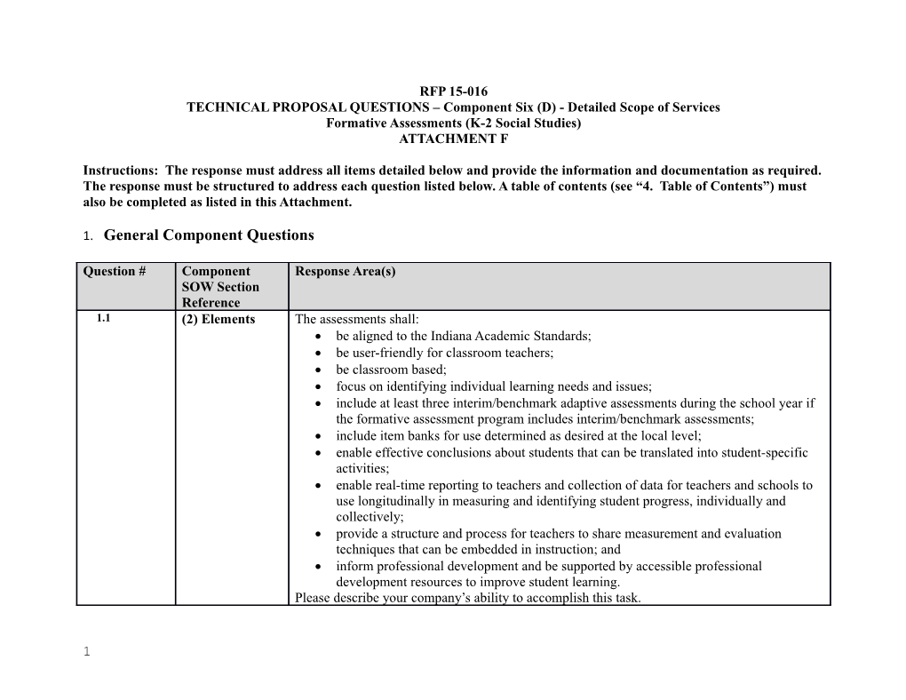 TECHNICAL PROPOSAL QUESTIONS Component Six (D) - Detailed Scope of Services