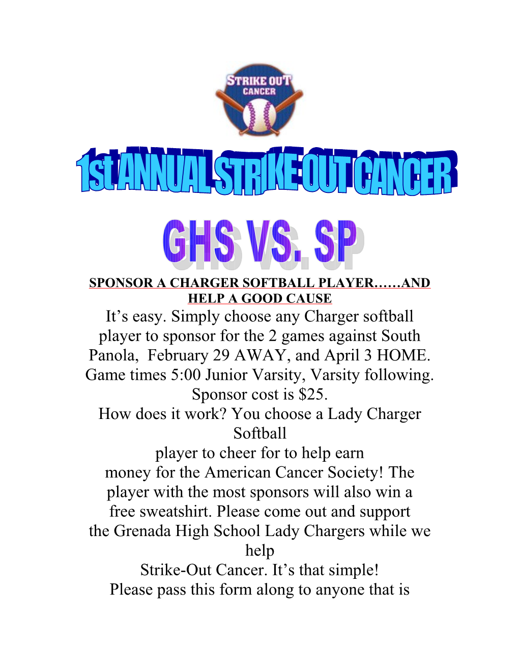 Sponsor a Charger Softball Player And