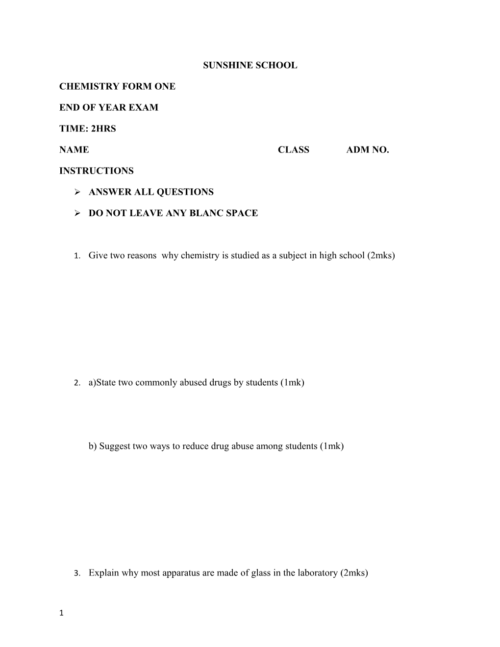 Chemistry Form One