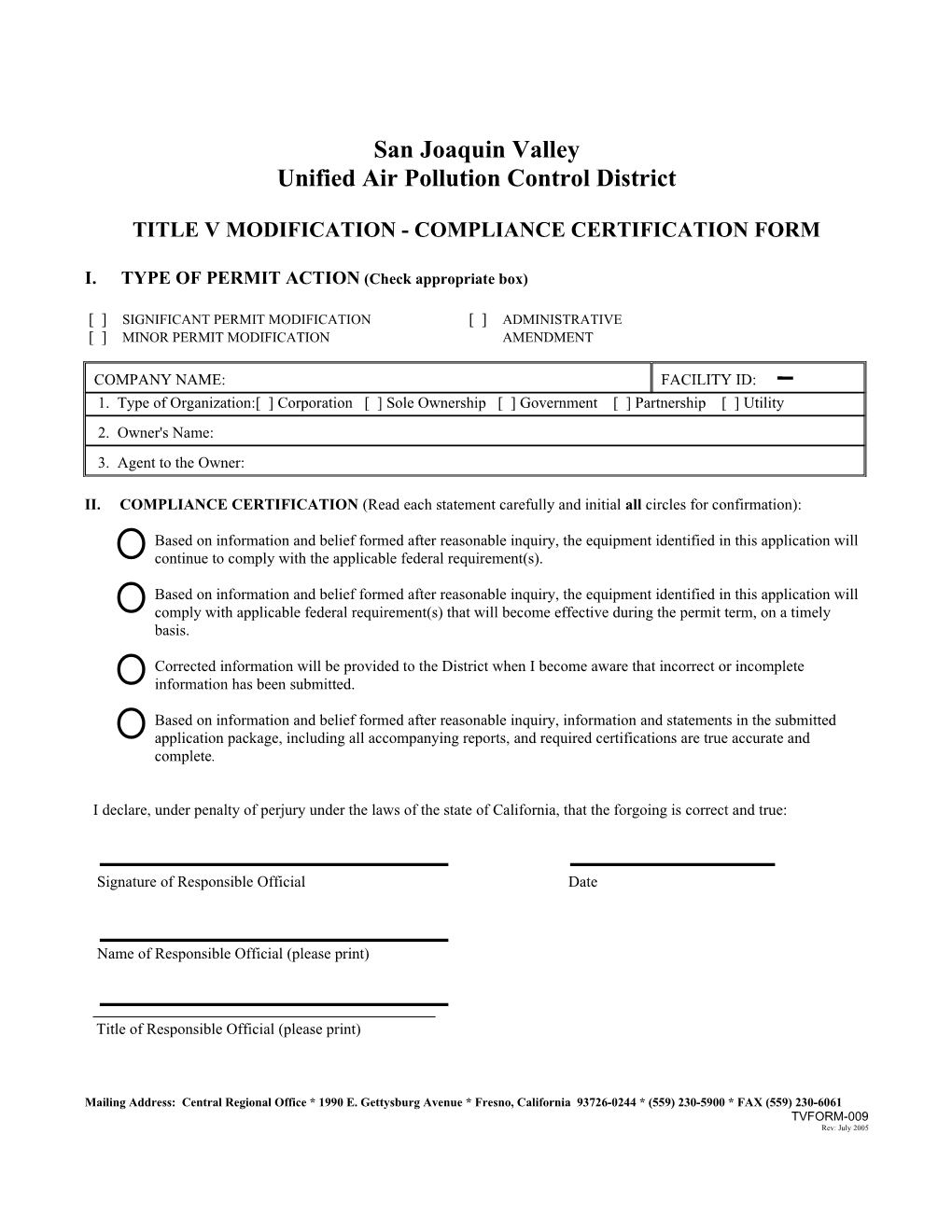 Title V Compliance Certification Form