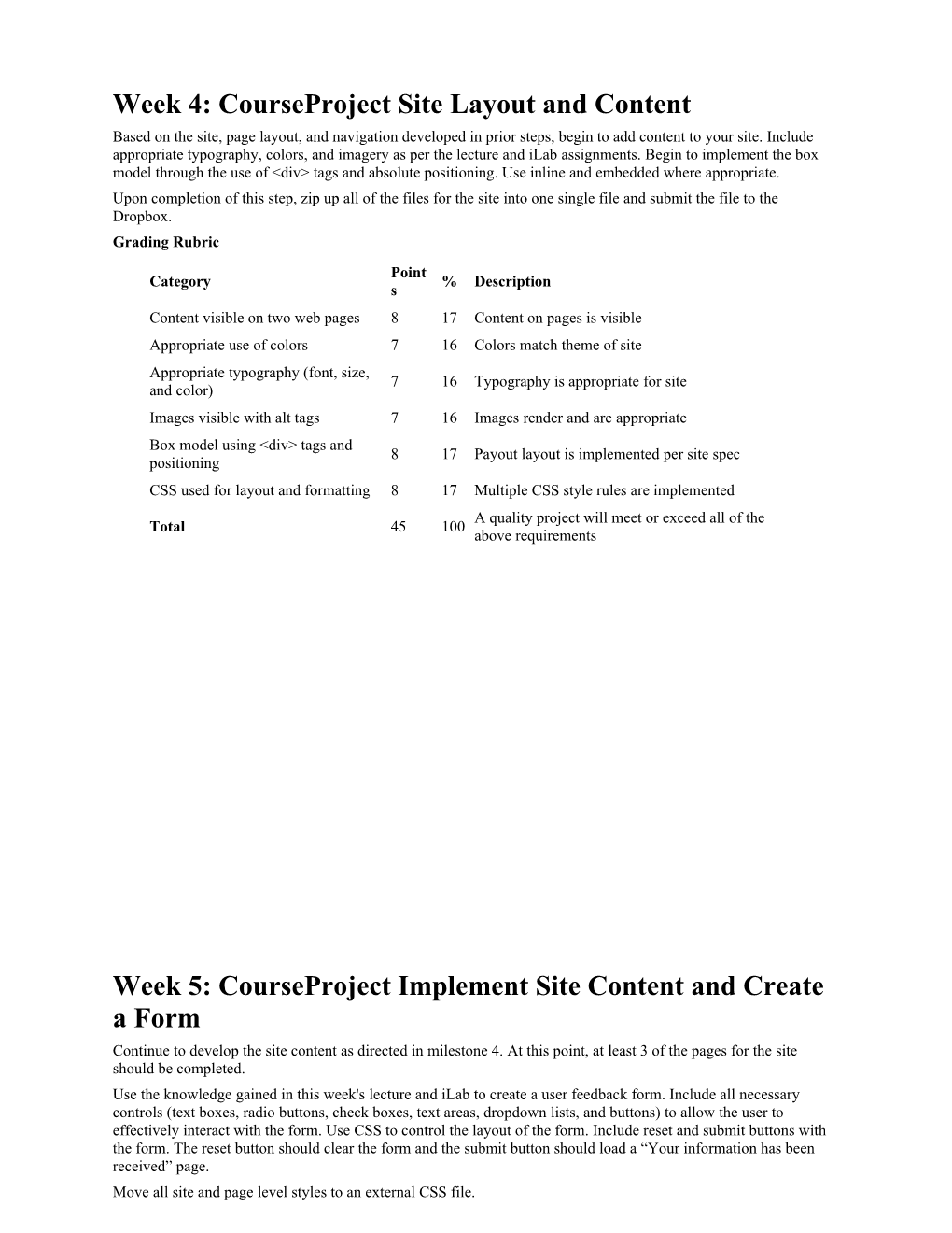 Week 4: Courseproject Site Layout and Content