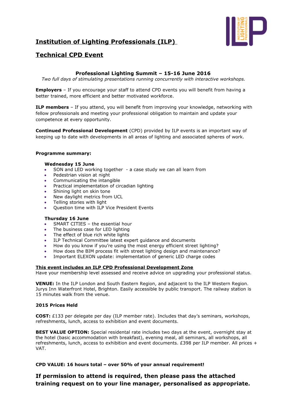 Institution of Lighting Professionals (ILP) Technical CPD Seminar