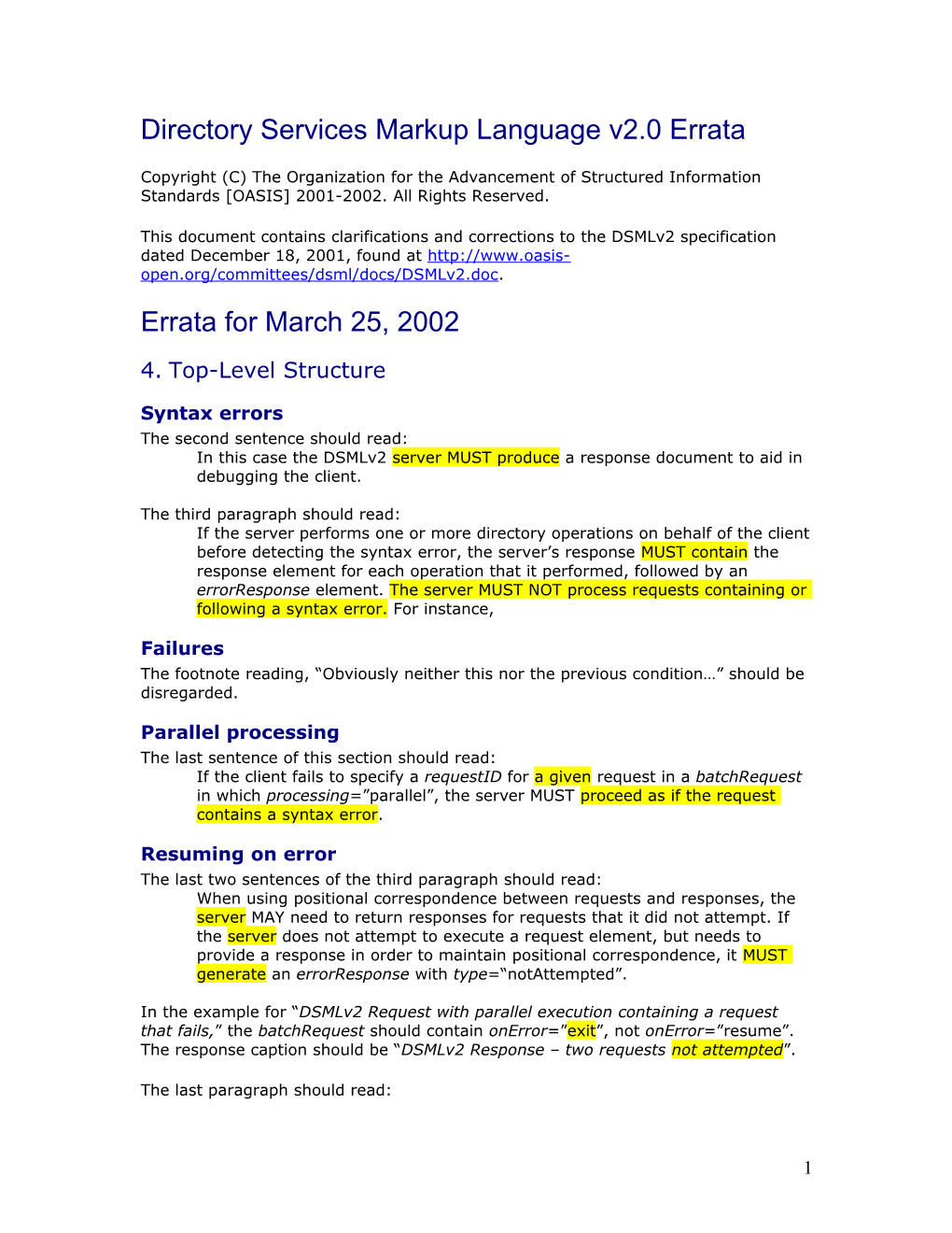 Directory Services Markup Language V2.0 Errata