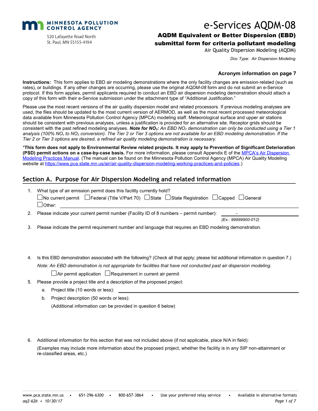 E-Services AQDM-08 AQDM Equivalent Or Better Dispersion Submittal Form