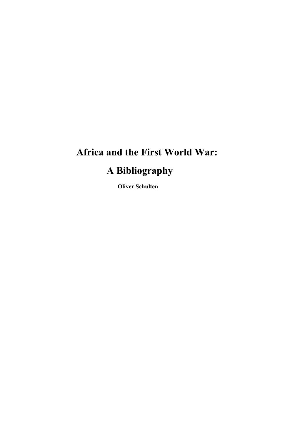 Africa and the First World War