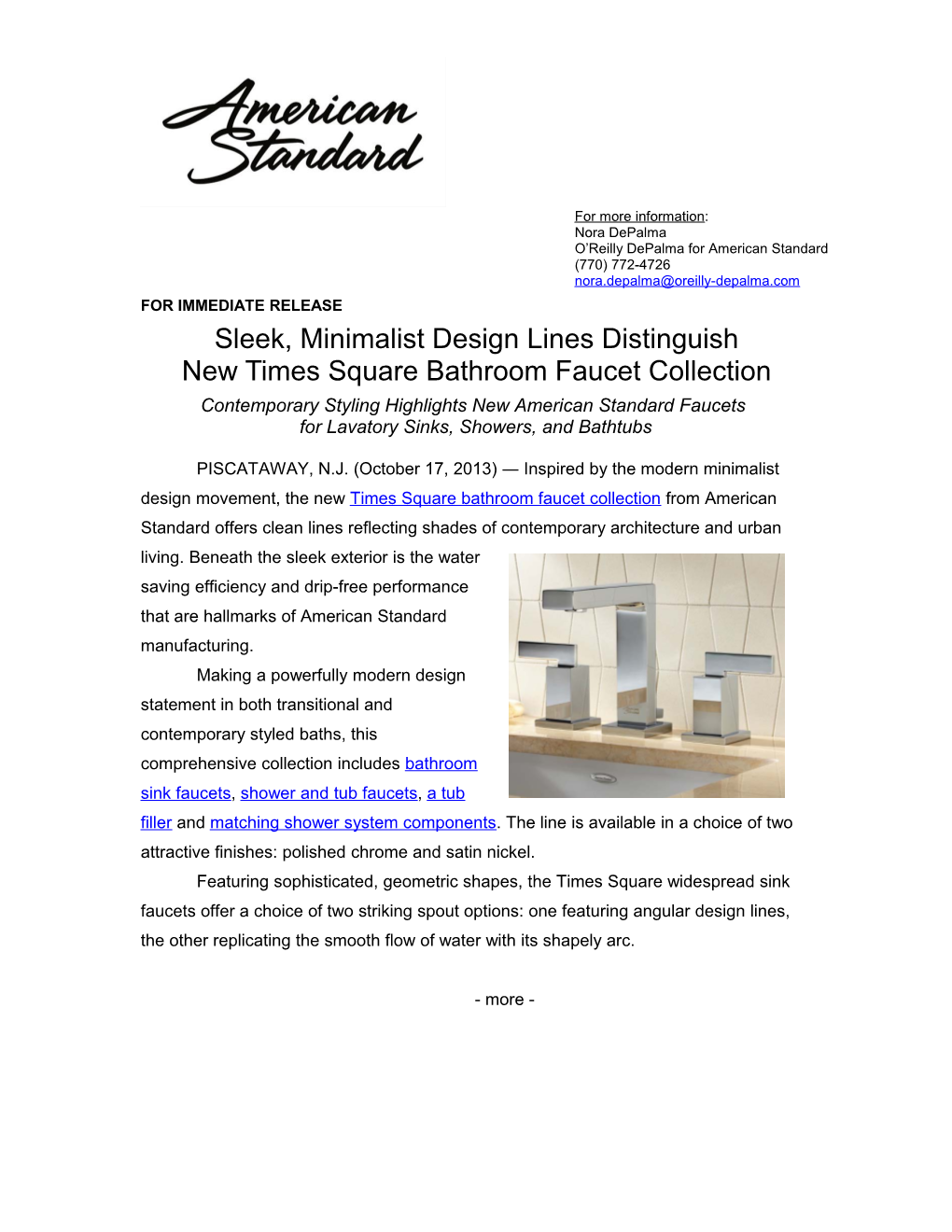 Sleek, Minimalist Design Lines Distinguish New Times Square Bathroom Faucet Collection3-3-3