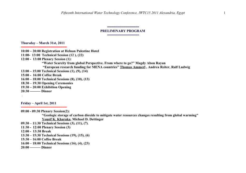 IWTC 15 Papers Classification According to Topic and Session