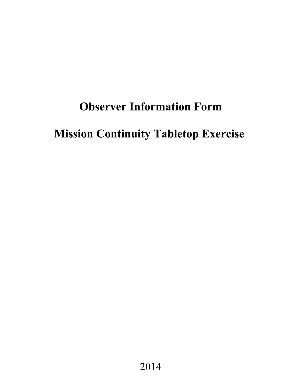 Mission Continuity Tabletop Exercise