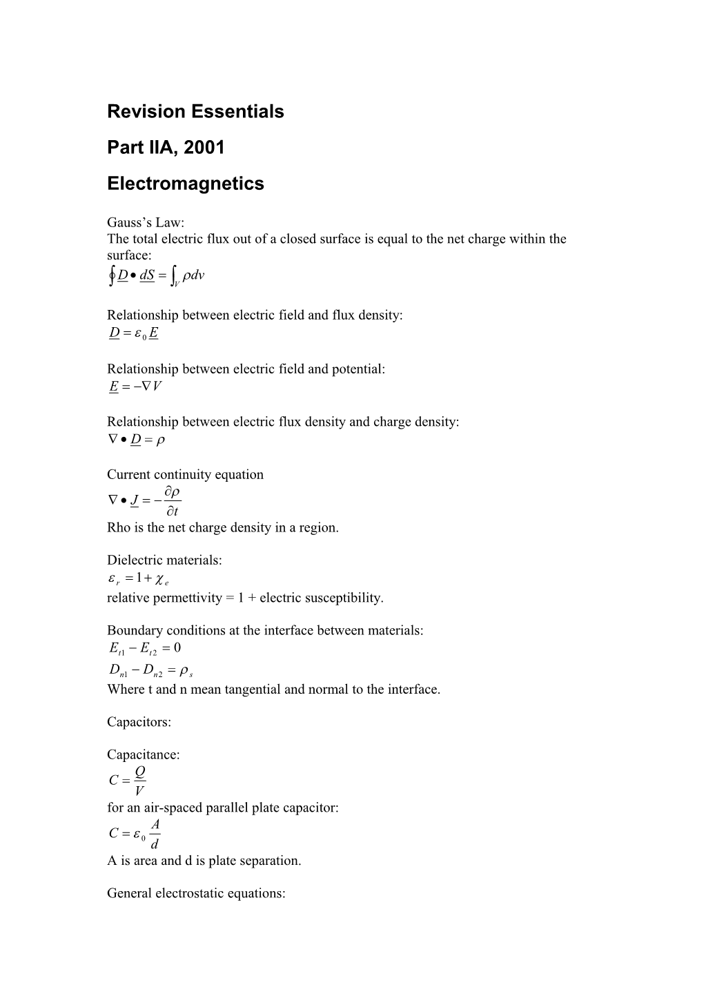 Relationship Between Electric Field and Flux Density