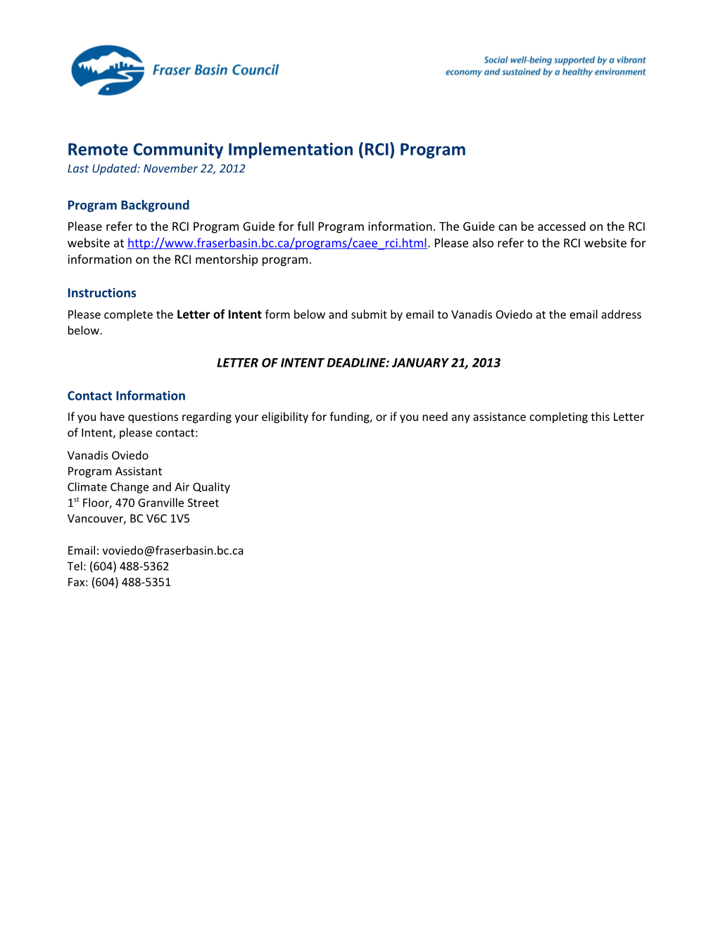 Remote Community Implementation (RCI) Program