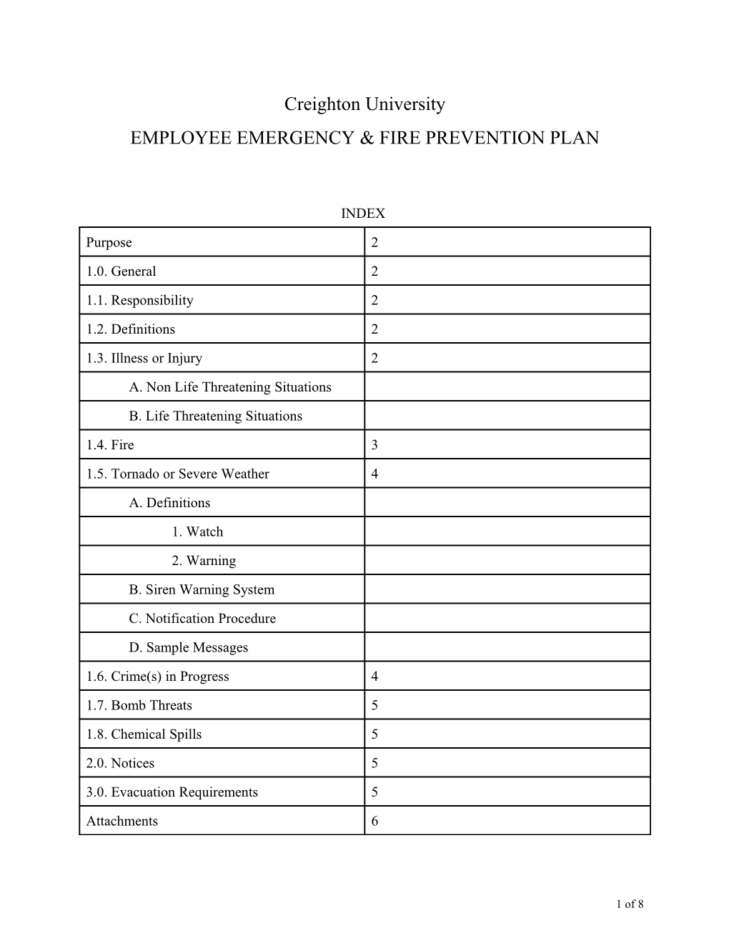 Employee Emergency and Fire Prevention Plan