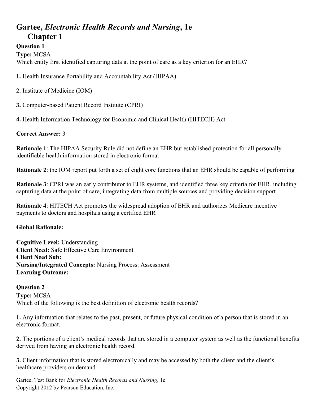 Gartee, Electronic Health Records and Nursing, 1Echapter 1