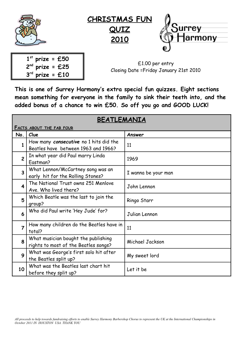 This Is One of Surrey Harmony S Extra Special Fun Quizzes. Eight Sections Mean Something