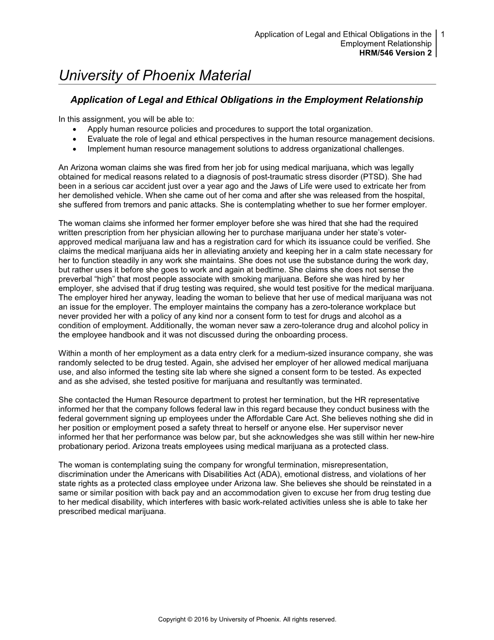 Application of Legal and Ethical Obligations in the Employment Relationship