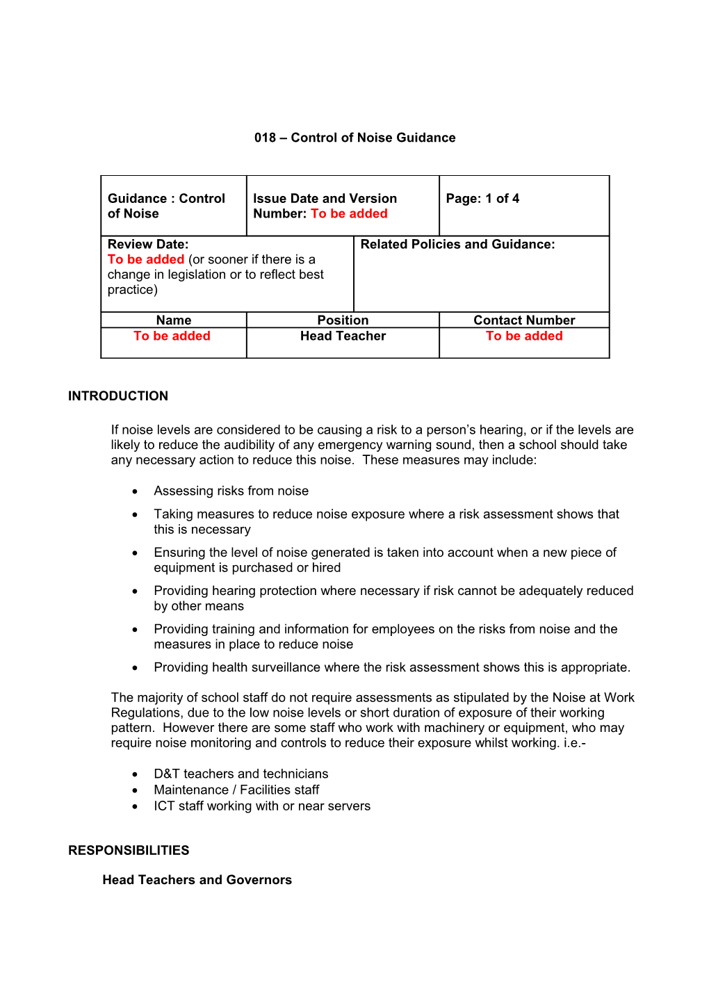 018 Control of Noise Guidance