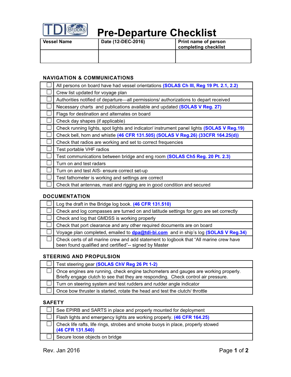 Pre-Departure Checklist