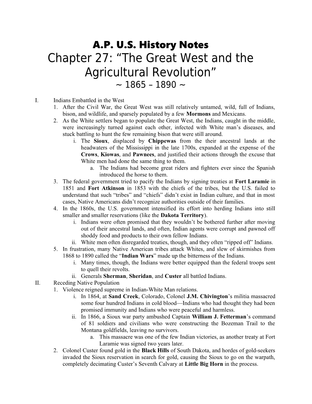 Chapter 27: the Great West and the Agricultural Revolution