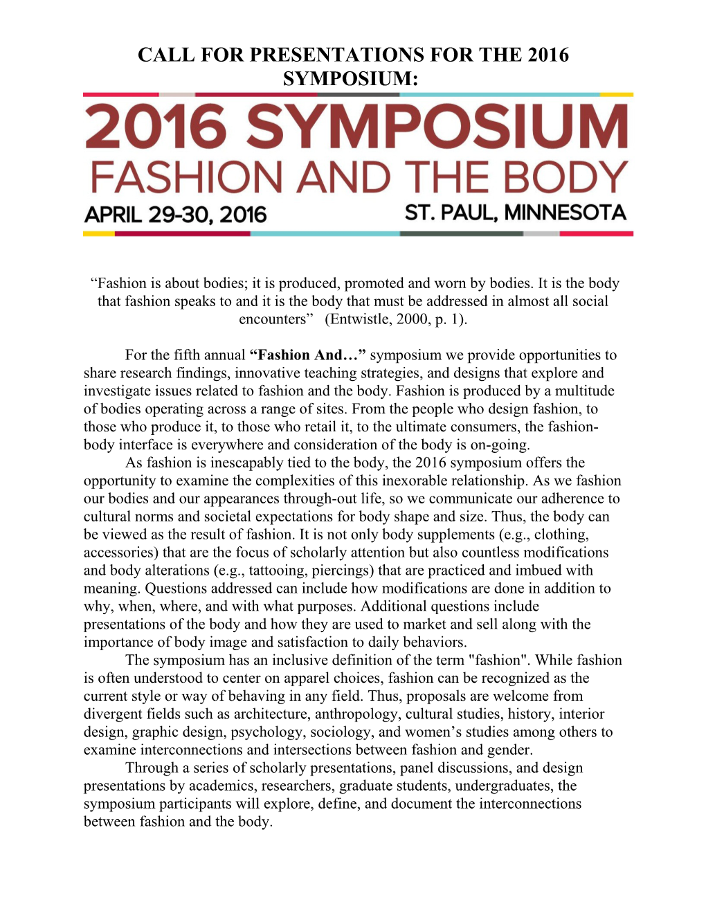Call for Presentations for the 2016 Symposium