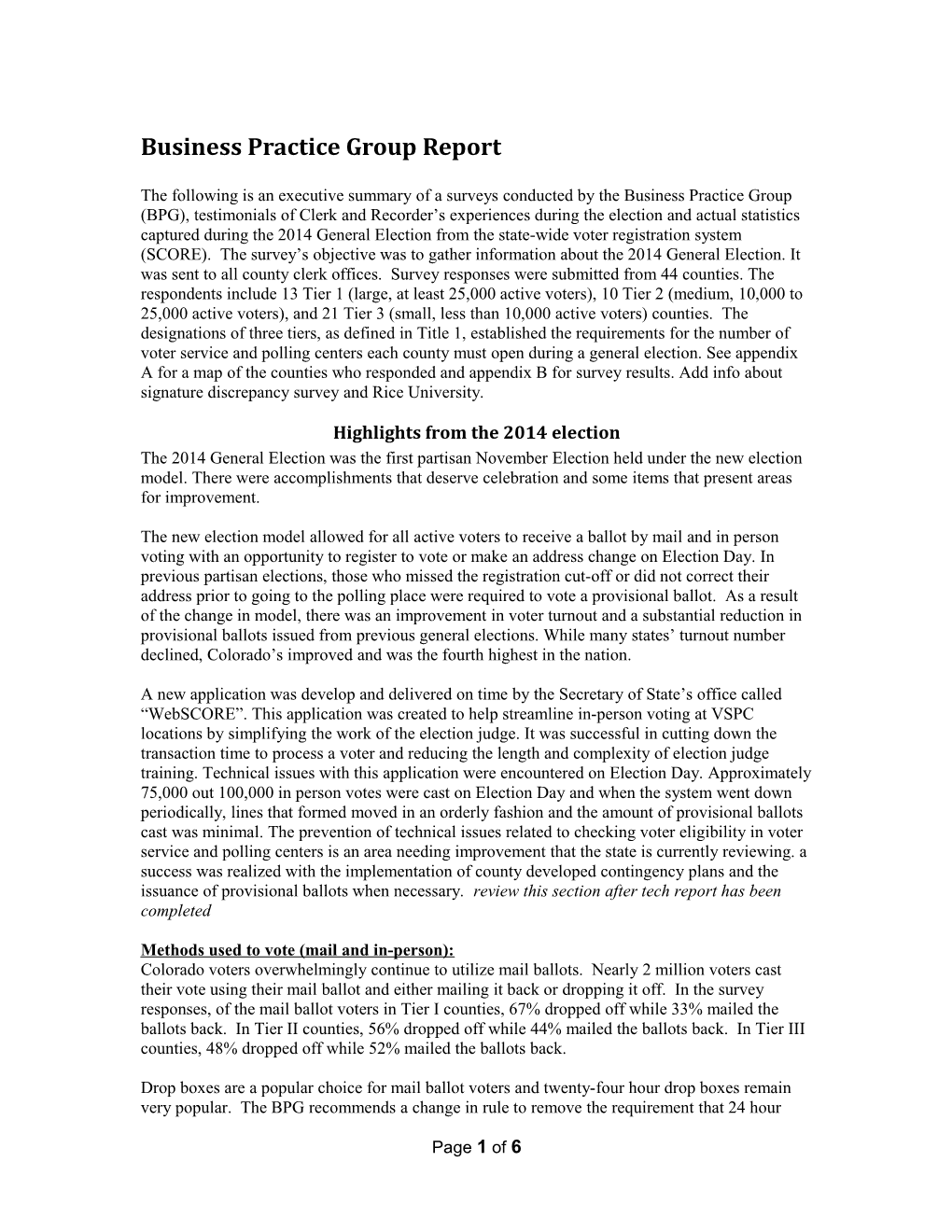 Business Practice Group Report