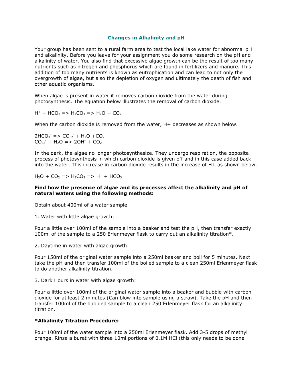 Changes in Alkalinity and Ph