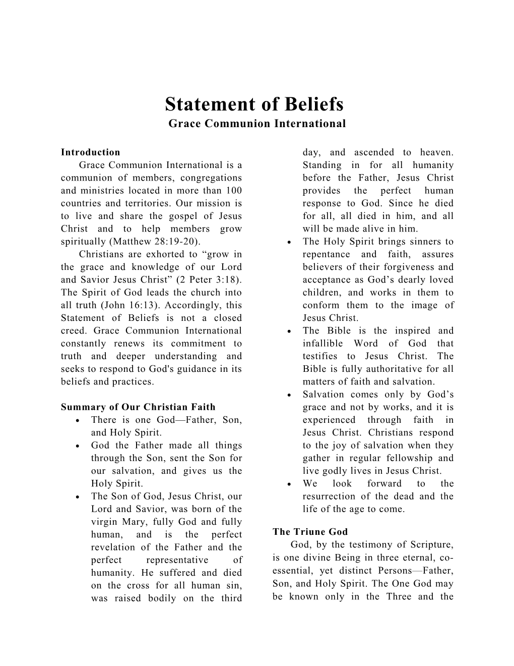 Statement of Beliefs Grace Communion International