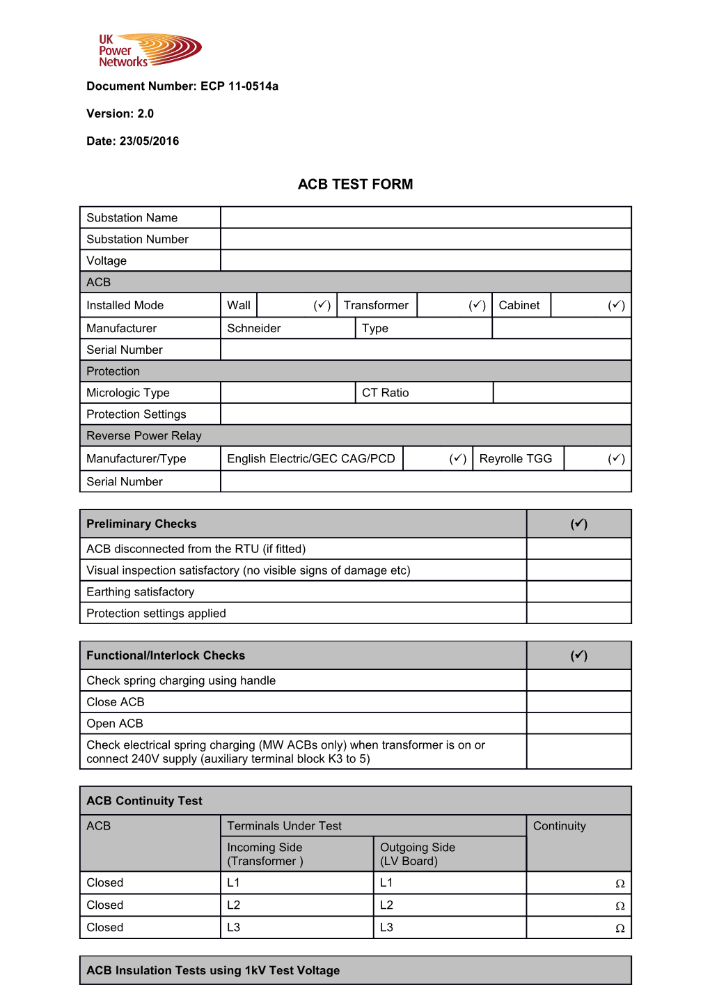 ECP 11-0514A ACB Test Form