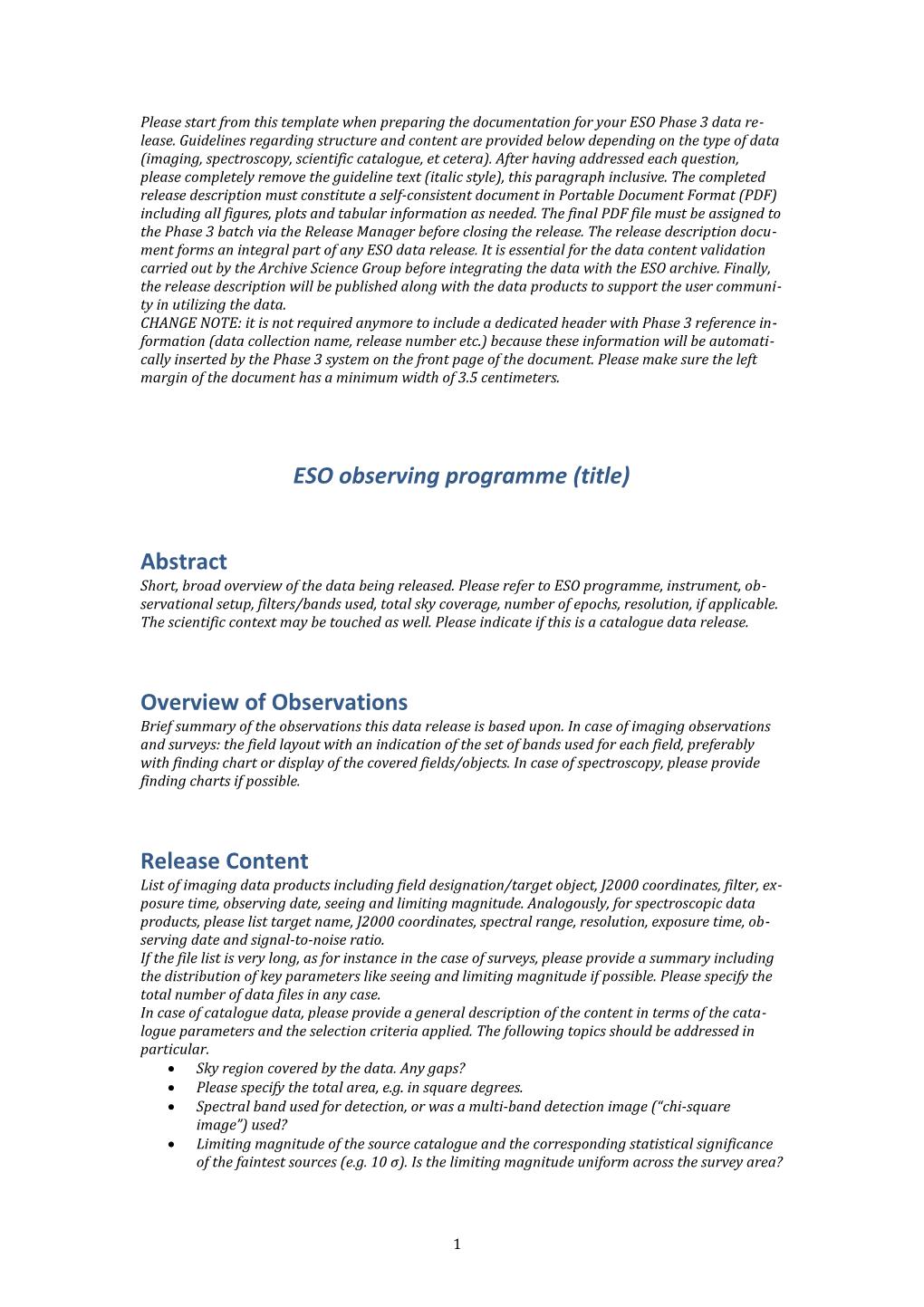 ESO Observing Programme(Title)