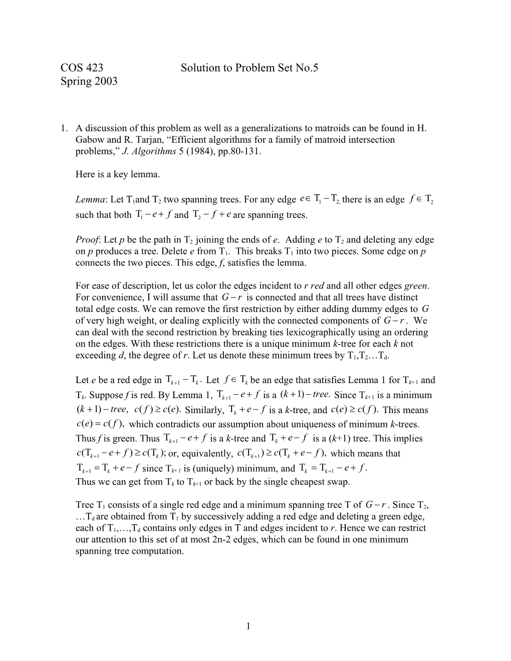 COS 423Solution to Problem Set No.5