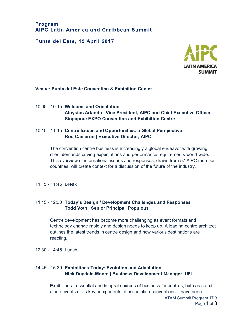 Program: 3Rd Annual AIPC Sales and Marketing Summit