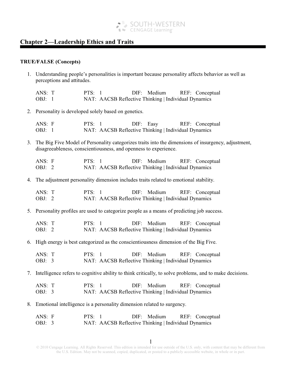 Chapter 2: Leadership Traits and Ethics 1