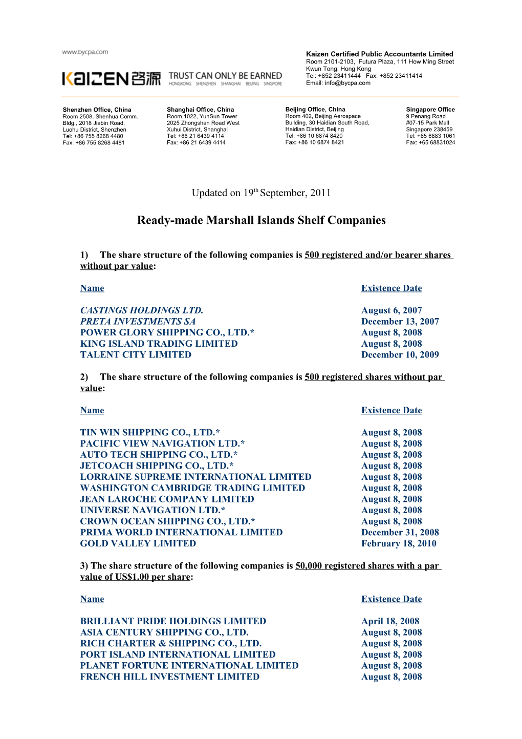 Ready-Made Marshall Islands Shelf Companies