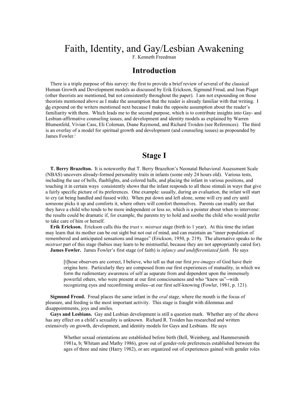 Faith, Identity, and Gay/Lesbian Awakening
