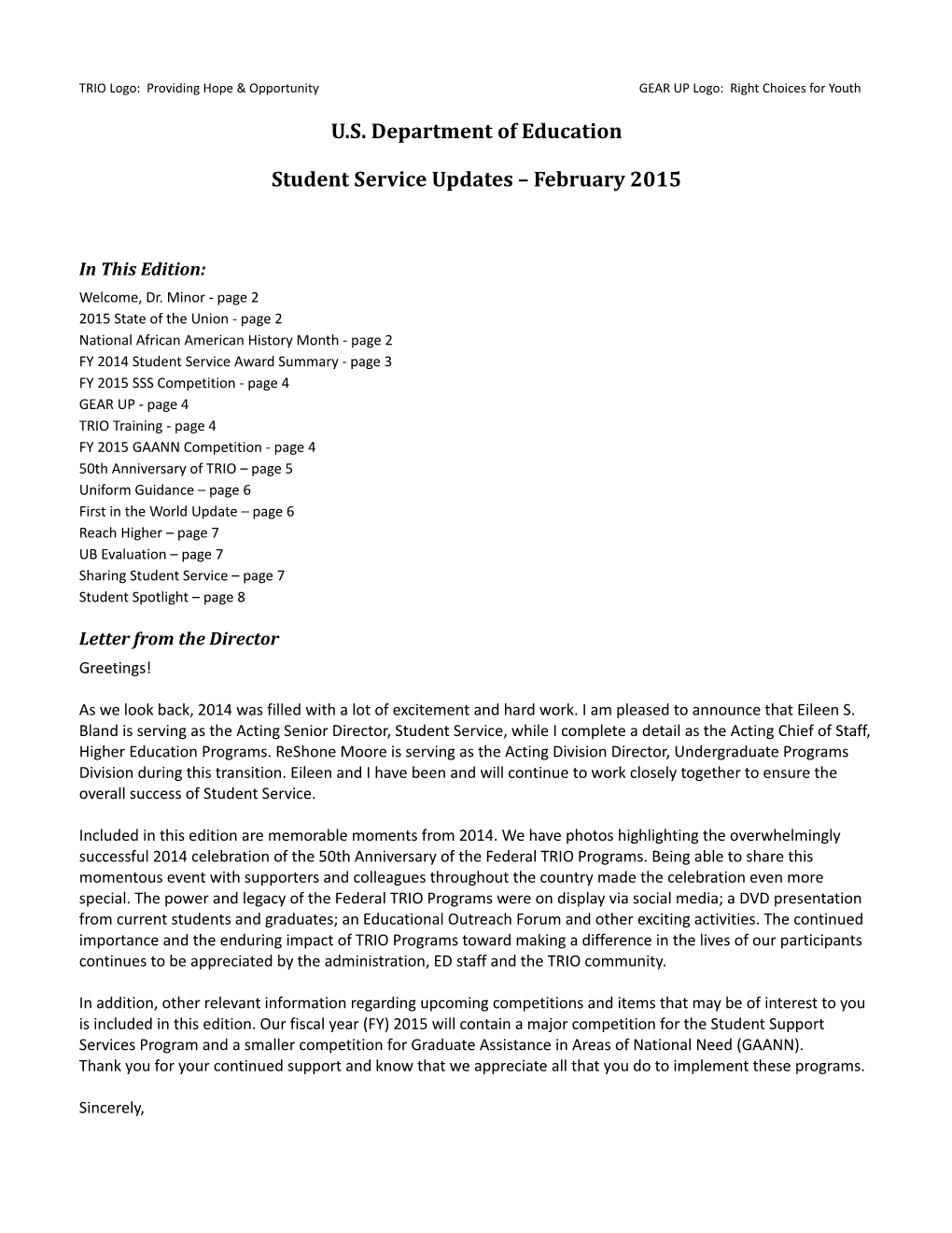 Student Service Updates February 2015 Newsletter (MS Word)