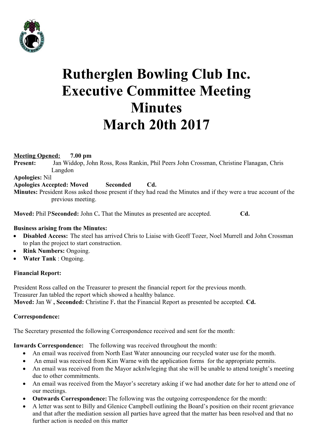 Rutherglen Bowling Club Inc