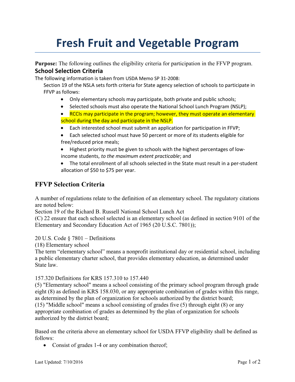 Fresh Fruit and Vegetable Program