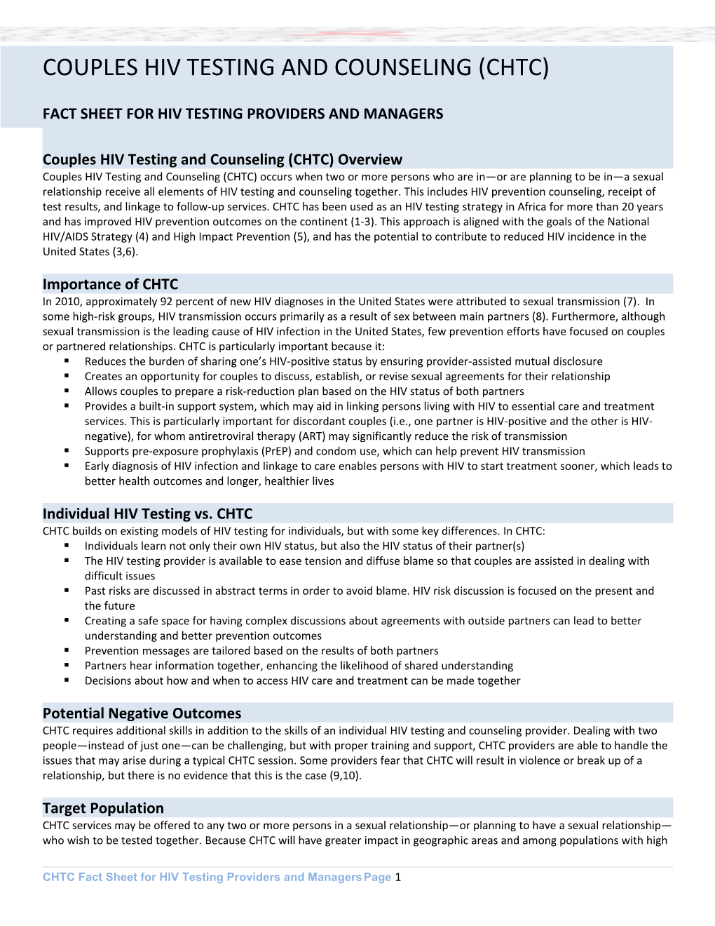 Fact Sheet for Hiv Testing Providers and Managers