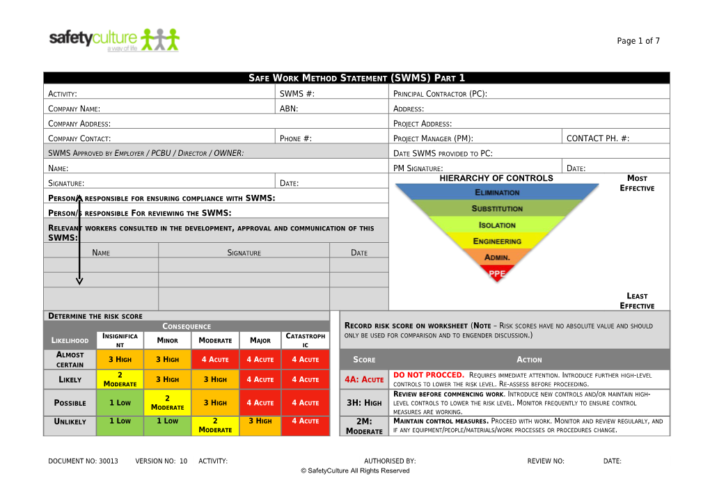 SC - Writer's SWMS T9 - March 2014