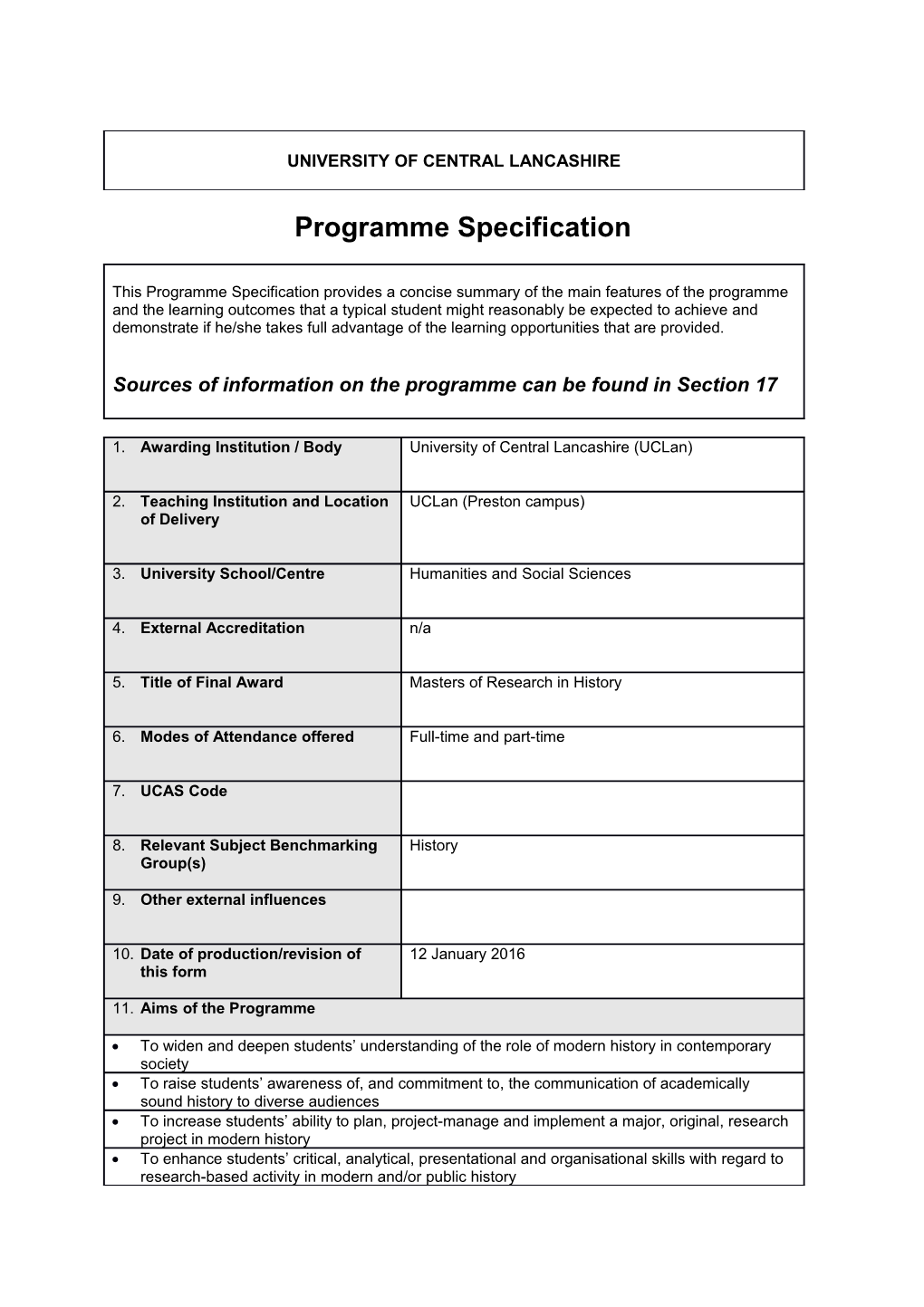 Sources of Information on the Programme Can Be Found in Section 17