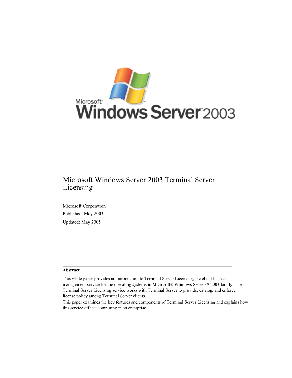 Microsoft Windows Server2003 Terminal Server Licensing