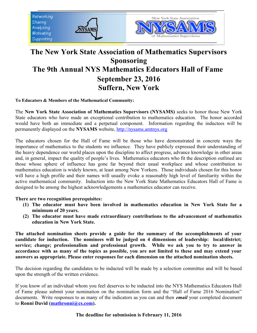 The New York State Association of Mathematics Supervisors