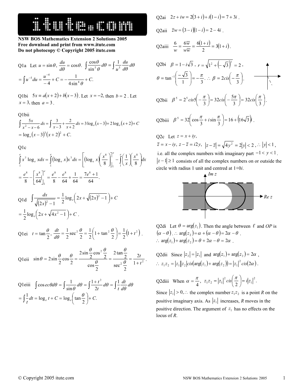 NSW BOS Mathematics Extension 2 Solutions 2005