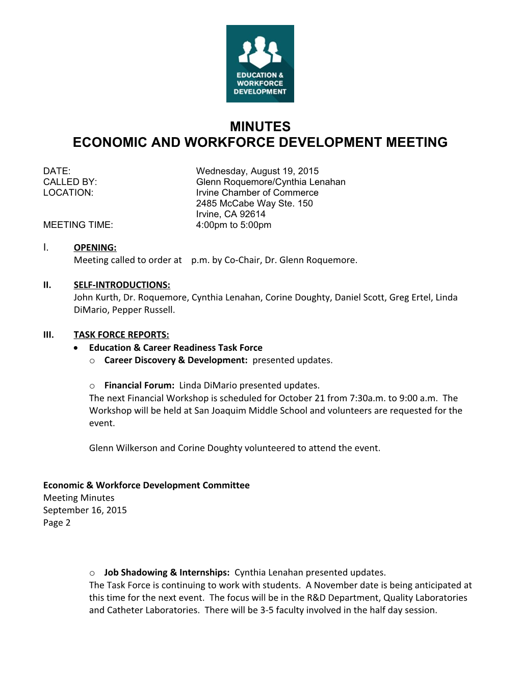 Economic and Workforce Development Meeting