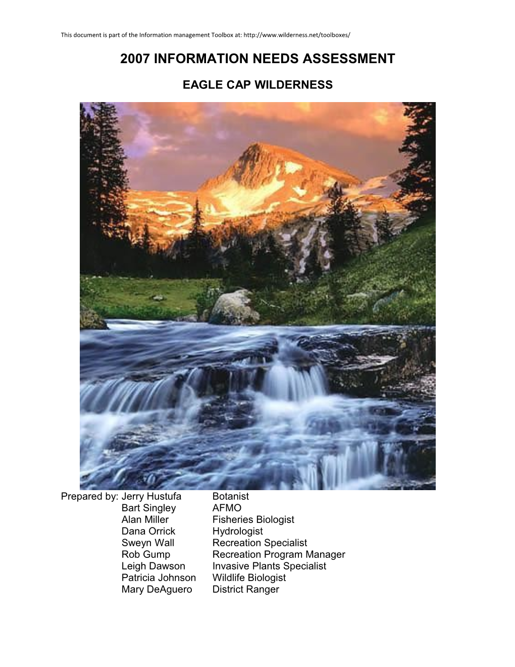 2007 INFORMATION NEEDS ASSESSMENT: Eagle Cap Wilderness