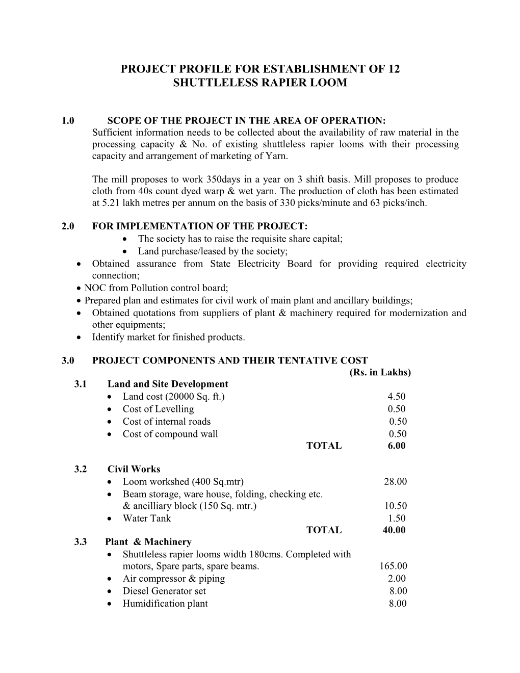 Project Profile for Modernization of Spinning Mill